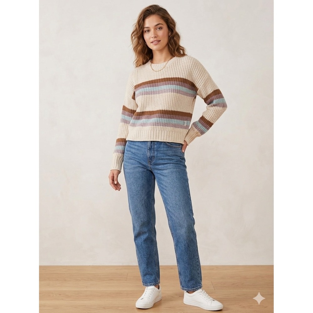 Hippie Rose Natural Stripe Crewneck Sweater 1S24436 XS NEW
